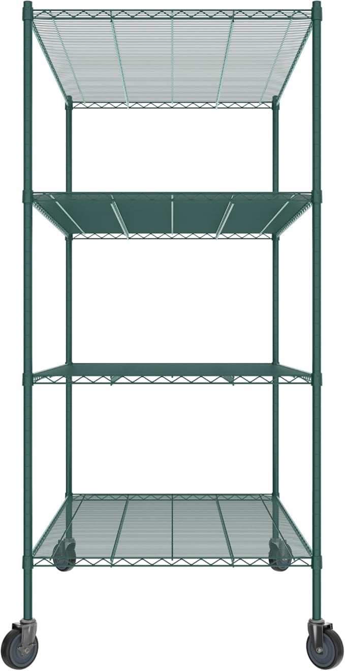 Commercial NSF Listed Green Epoxy Mobile Wire Shelving Kit 36" x 60" x 80", with 4 Shelves Perfect for Warehouse, Walk-in Refrigerator, Freezer, Grocery Store, Restaurant, Dishroom