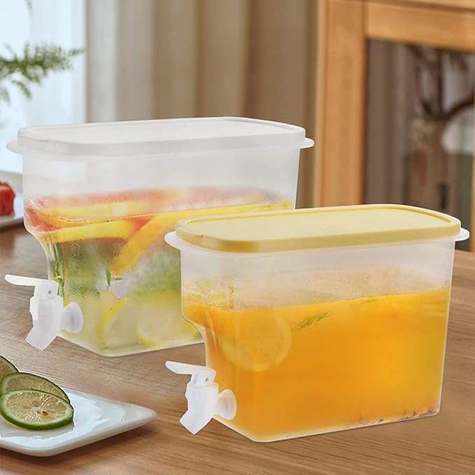 Jucoan 2 Pack 0.9 Gallon Fridge Beverage Drink Dispenser with Leak-proof Spigot, Plastic Cold Drink Juice Beverage Dispenser Jug for Party Drink, Juice, Iced Tea, Lemonade, Cold Brew