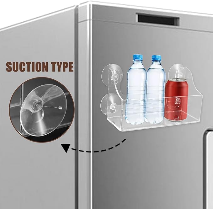 Refrigerator Replacement Shelf - Clear Acrylic Suction Cup Beverage Rack, 8X4.5X2.7in, Holds 8 Cans, 15 lb Suction, No-Drill Install, Transparent Fridge Organizer for Beverages, Condiments