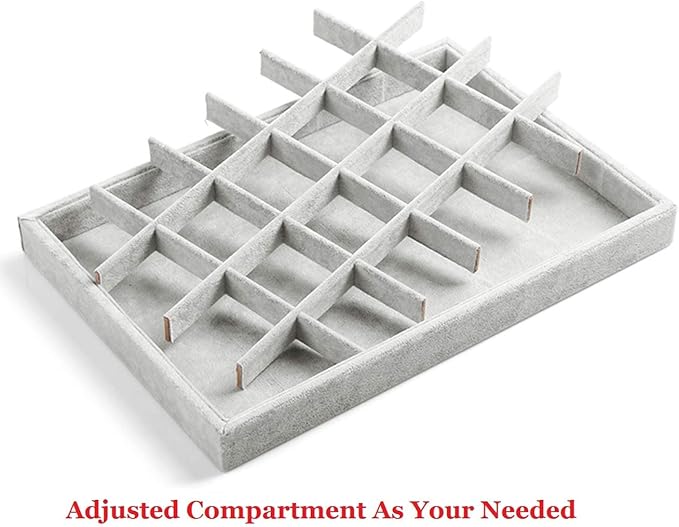 Stratalife Earring Organizer Stackable Jewelry Tray Removable Display Tray Organizer for Jewelry Necklace Earring Drawer Insert 24 Grid Grey