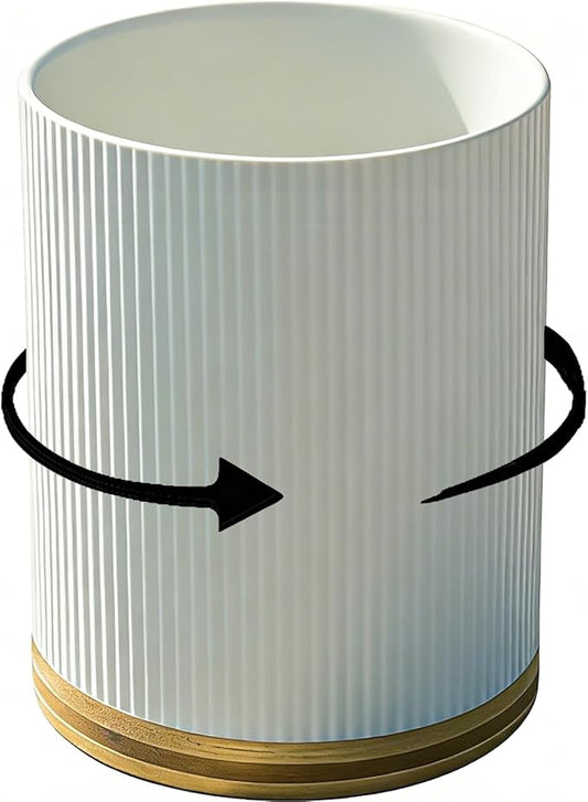 Utensil Holder 360°Rotating for Kitchen Countertop, 7.9'' Ceramic Large Cooking Utensil Crock with wododen for Counter Decor,Morden Utensil Organizer for Spatula, White