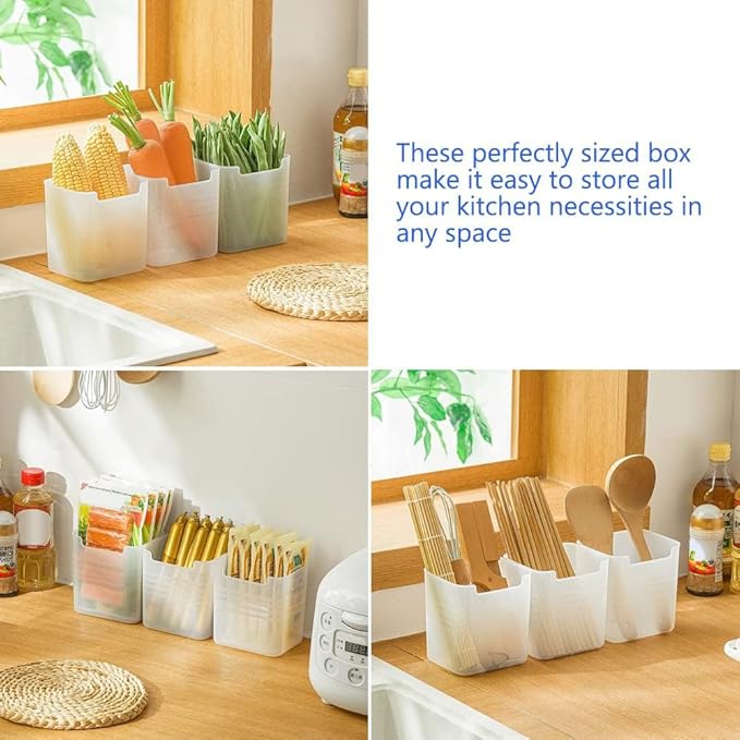 Poeland Refrigerator Organizer Box, Fridge Side Door Storage Containers Plastic Translucent Pack of 6