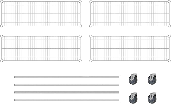 Commercial NSF Listed Chrome Mobile Wire Shelving Kit 14" x 42" x 60", with 4 Shelves Perfect for Warehouse, Walk-in Refrigerator, Freezer, Grocery Store, Restaurant, Dishroom