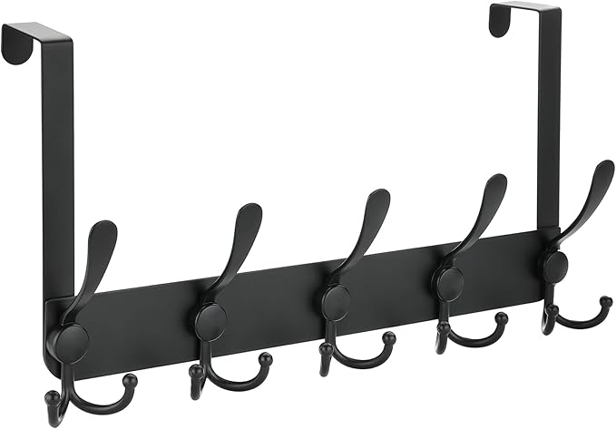 No Drill, No Installation Over The Door Coat Rack with 15 Hooks - Door Hanger Organizer for Towels, Coats, Hats | Bathroom, Bedroom, Closet Storage Solution