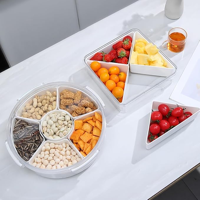 2Pack Veggie Tray With Lid for Fridge Organizer Bins Divided Snackle Box Container with 6 Compartments for Party Serving Platter, Fruit Tray with dip, Snack Storage, Reusable Meal Prep
