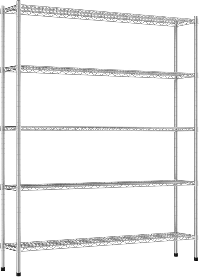 Commercial NSF Listed Chrome Stationary Wire Shelving Kit 12" x 60" x 74", with 5 Shelves Perfect for Warehouse, Walk-in Refrigerator, Freezer, Grocery Store, Restaurant, Dishroom