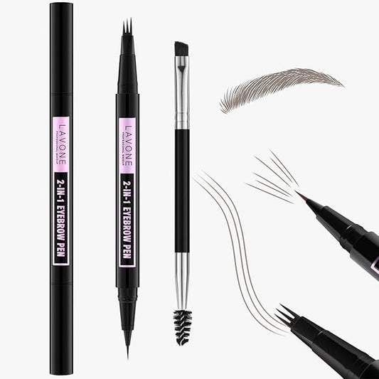 LAVONE Eyebrow Pencil, 2-In-1 Waterproof Eyebrow Pen, with 3 Tip Microblading Eyebrow Pen and Ultra-Precise Brow Pencil, Dual-ended Eyebrow Brush, for Eyebrow Makeup - Grey