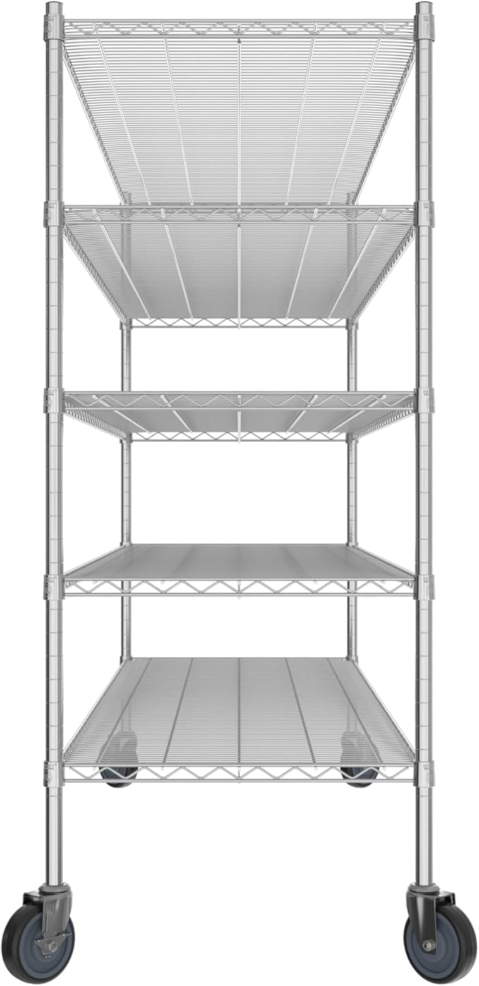 Commercial NSF Listed Chrome Mobile Wire Shelving Kit 24" x 72" x 60", with 5 Shelves Perfect for Warehouse, Walk-in Refrigerator, Freezer, Grocery Store, Restaurant, Dishroom