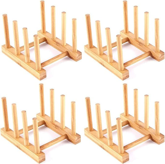 YWSHF 4 PCS Bamboo Wooden Dish Rack Dishes Drainboard Drying Drainer Storage Holder Stand Kitchen Cabinet Organizer for Dish,Plate,Bowl,Cup Pot,Lid,Book
