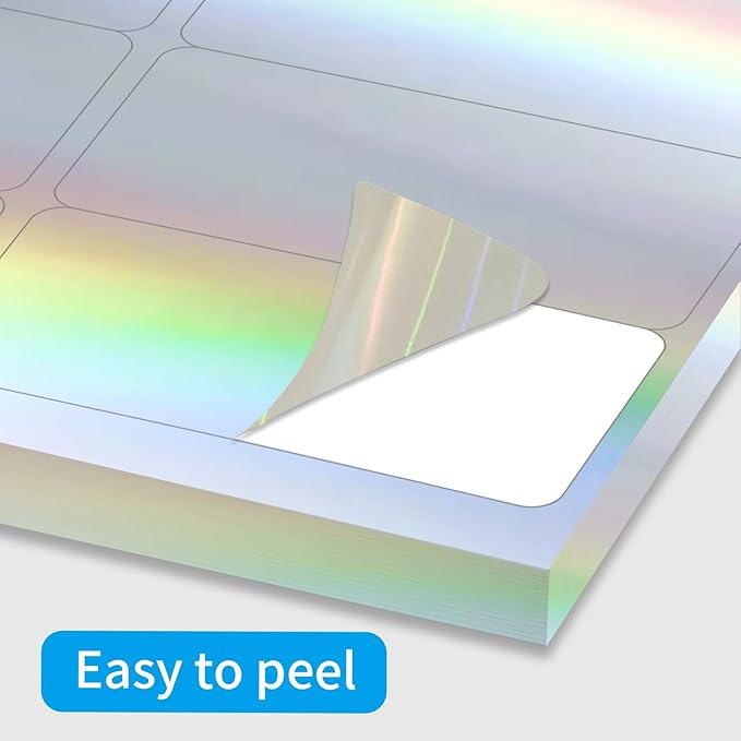 YEGAWEN 1" x 2-5/8" Address Labels- Holographic Color Stickers for Laser/Ink Jet Printer mailing Labels 8.5"×11"- Holographic Silver/ 20 Sheet