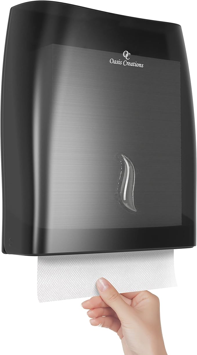 Touchless Paper Towel Dispenser by Oasis Creations - Wall Mount - Holds 500 Multifold Paper Towels - Black Smoke - Case of 10 DISPENSERS