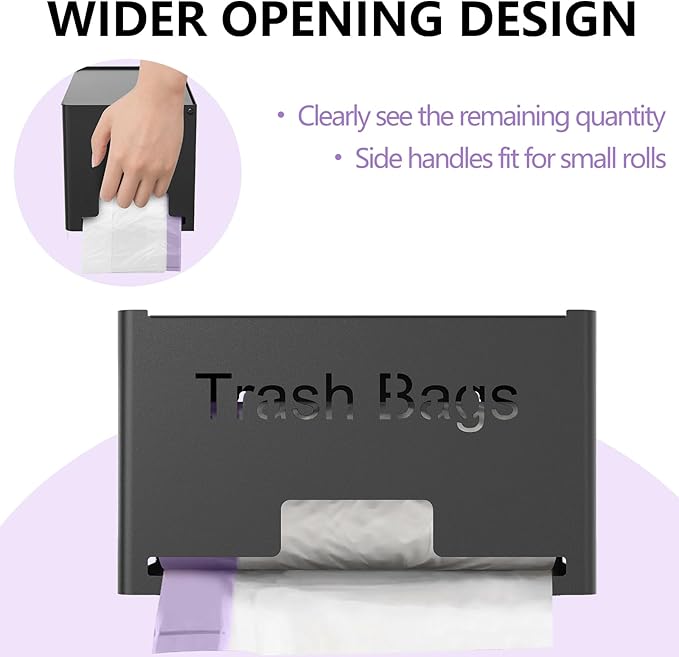 Extra Large Trash Bag Holder Dispenser, Metal Garbage Bag Dispenser Roll Holder,Trash Storage Organizer for Kitchen Laundry Room Under Sink, Wall Mounted or Freestanding, Black