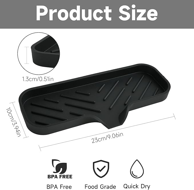Silicone Soap Dish, 2Pcs Sponge Holder with Drain Spout, Kitchen Sink Organizer, Bath Tray Caddy Soap Tray for Kitchen Counter Bathroom Dish Scrubber(Black)