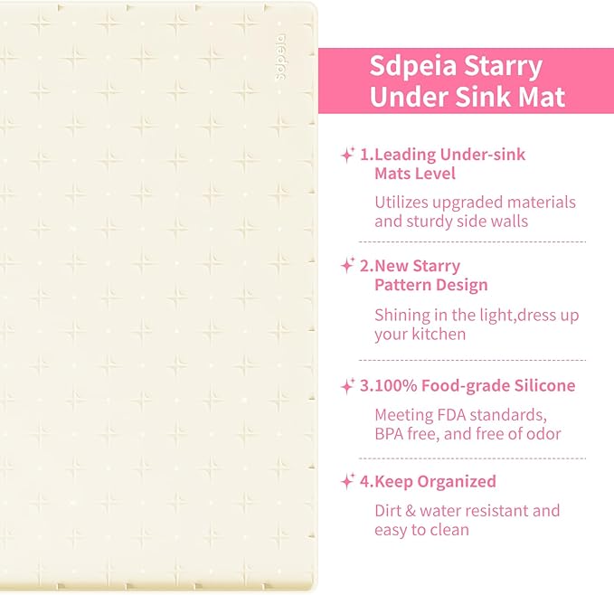 Sdpeia Under Sink Mat 34"×22" Waterproof Silicone Cabinet Liner & Sink Protector for Kitchen & Bathroom, Multi-Purpose Organizers Tray for Pets, Laundry, Cat Litter Mat