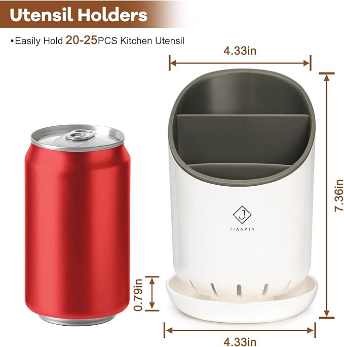 Utensil Drying Holder for Kitchen Counter，Kitchen Utensil Crock with Detachable Base Self Draining Small Utensil Cutlery Flatware Silverware Holder Drainer Cup（White）
