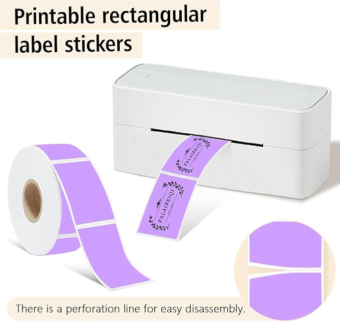 PALAIBEIQI 1x2 Inch Thermal Labels,500PCS Rectangle Stickers,Waterproof Removable Blank Stickers for Address,Jars,Freezer Containers & Pantry Organization,Light Purple