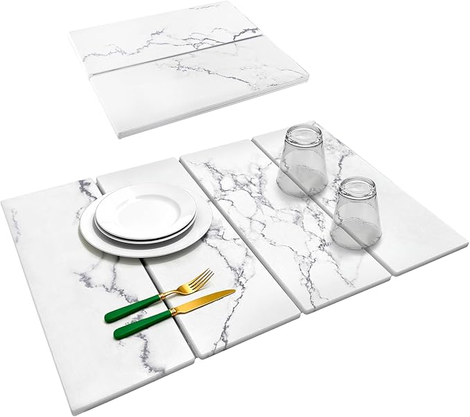 Large Stone Dish Drying Mat for Kitchen Counter,24"(L)×16"(W),Quick Dry Super Absorbent Drying Matt Kitchen Counter,Collapsible Diatomaceous Earth Dish Mats,for Dishes Bottles Cups,Any Countertop