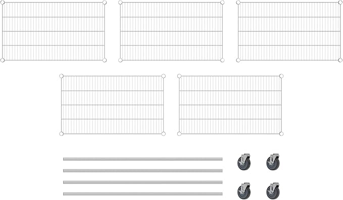 Commercial NSF Listed Chrome Mobile Wire Shelving Kit 21" x 36" x 60", with 5 Shelves Perfect for Warehouse, Walk-in Refrigerator, Freezer, Grocery Store, Restaurant, Dishroom