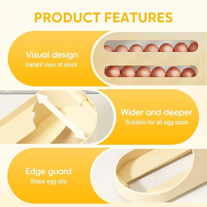 Egg Holder for Fridge, 2026 New Auto Rolling Fridge Egg Organizer, Egg Dispenser for Refrigerator, 4 Tiers Fridge Egg Rack for Refrigerator, Large Capacity/Holds 30 Eggs (Beige)