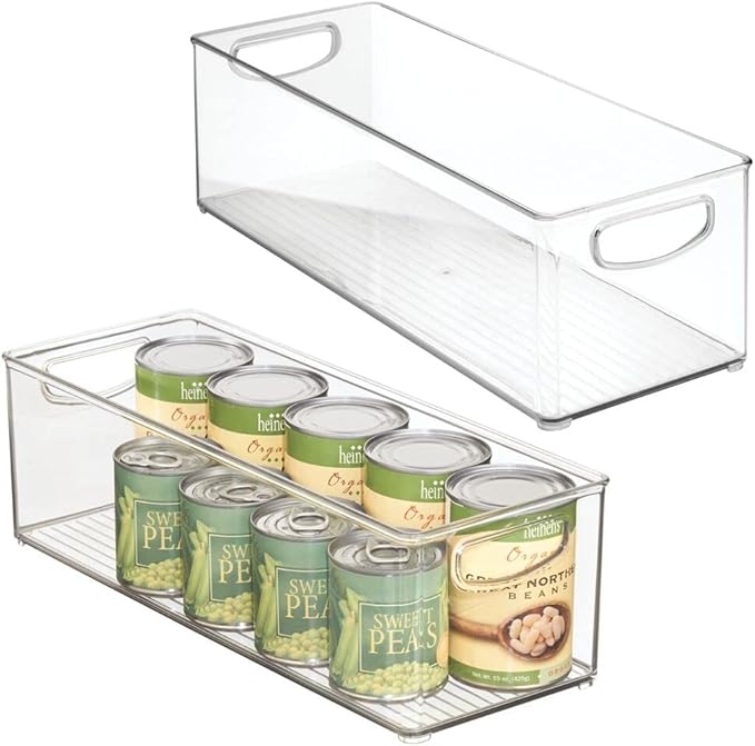 mDesign Plastic Stackable Kitchen Organizer - Storage Bin with Handles for Refrigerator, Freezer, Cabinet, and Pantry Shelves Organization - Food Container - 2 Pack - Clear