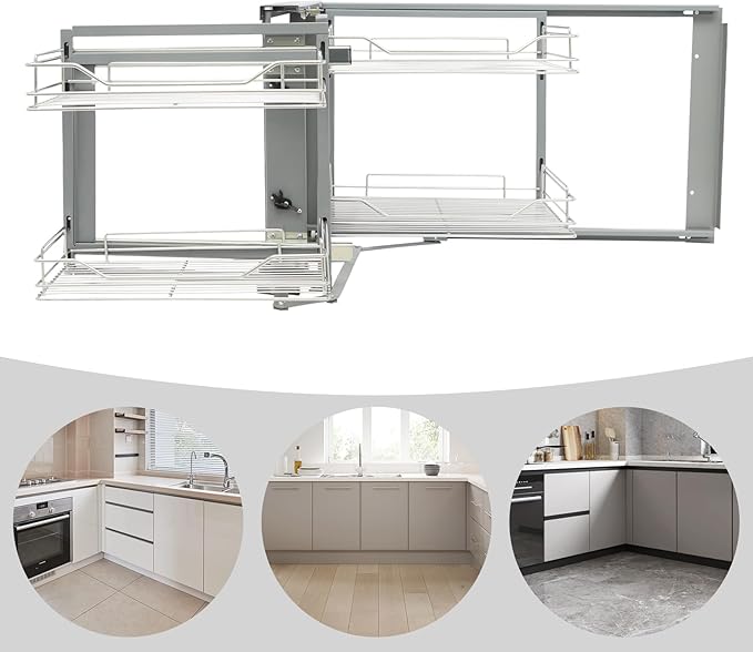 Blind Corner Cabinet Pull Out Organizer, Magic Corner Cabinet Pull Out Shelves, Slide Out Storage Organizer, Kitchen Cabinet Organizer, Left & Right Open Compatible