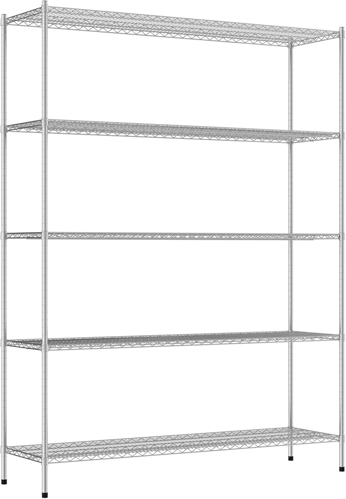 Commercial NSF Listed Chrome Stationary Wire Shelving Kit 21" x 72" x 96", with 5 Shelves Perfect for Warehouse, Walk-in Refrigerator, Freezer, Grocery Store, Restaurant, Dishroom