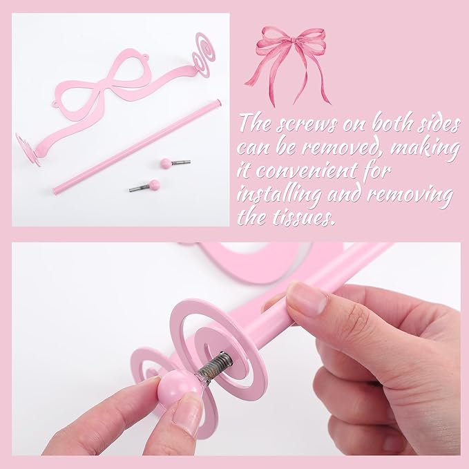 LemonRoad Valentine's Day Pink Bow Wall Mount Paper Towel Roll Holder Metal Coquettish Pink Kitchen Accessories Toilet Paper Towels Holder Bathroom Countertop Decor Valentines Housewarming Gift