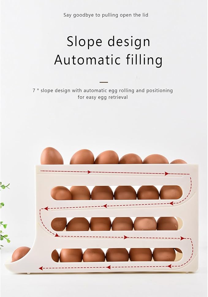 30 Eggs Egg Holder For Fridge Auto Rolling Fridge Egg Organizer,4 Tiers Egg Container Egg Dispenser Egg Tray For Refrigerator Space-Saving Egg Dispenser Holder Egg Holder Countertop