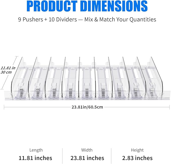9-Pack Spring-Loaded Shelf Pusher System for Retail - Adjustable Width Fits Supermarket/Store/Pharmacy, Auto-Push Snack, Cigarette & Medicine Display Organizer, Durable Shelf Merchandiser