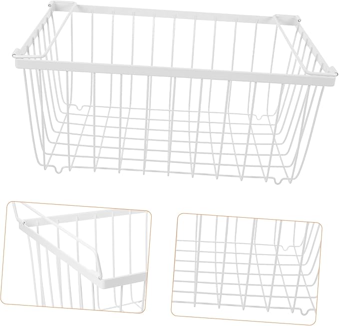 HOMSFOU Deep Freezer Wire Storage Basket Metal Refrigerator Organizer Bin Handles Vertical Sides