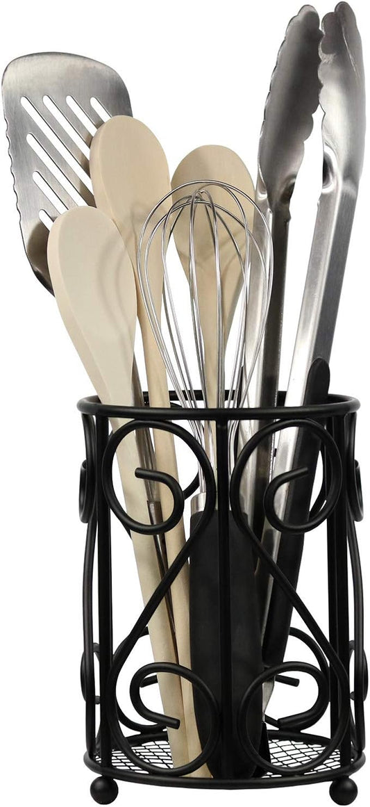 Blue Donuts Vintage Metal Utensil Organizer - Black Farmhouse Counter Holder, Caddy