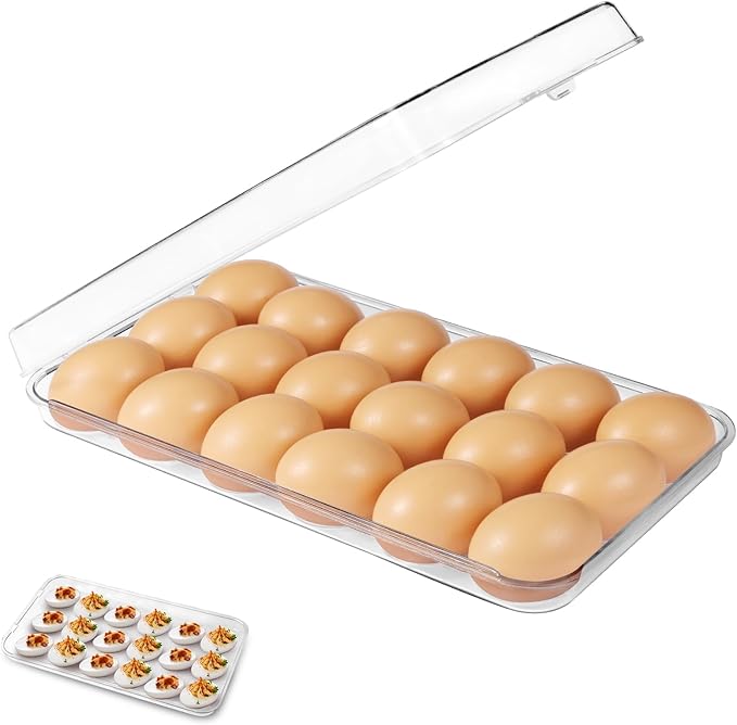 Pidea shop Egg holder for fridge - deviled egg containers with lid, Clear Stackable Plastic Egg Holder, Space-Saving 18 Egg refrigerator Organizer (Clear, Pack of 01)
