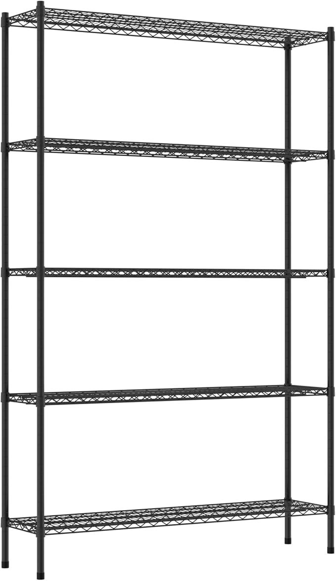 Commercial NSF Listed Black Epoxy Stationary Wire Shelving Kit 14" x 54" x 86", with 5 Shelves Perfect for Warehouse, Walk-in Refrigerator, Freezer, Grocery Store, Restaurant, Dishroom