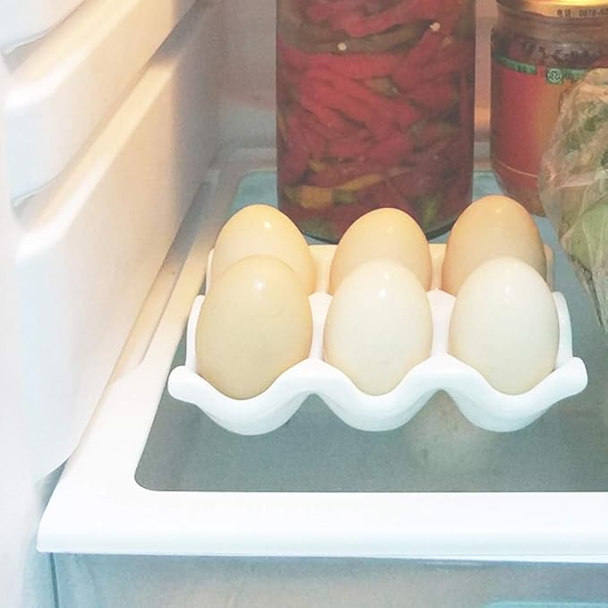Ceramic Egg Holder Egg Tray Porcelain Fresh Egg Holder for Fridge Countertop Kitchen Storage Half Dozen 6 Cups (White)
