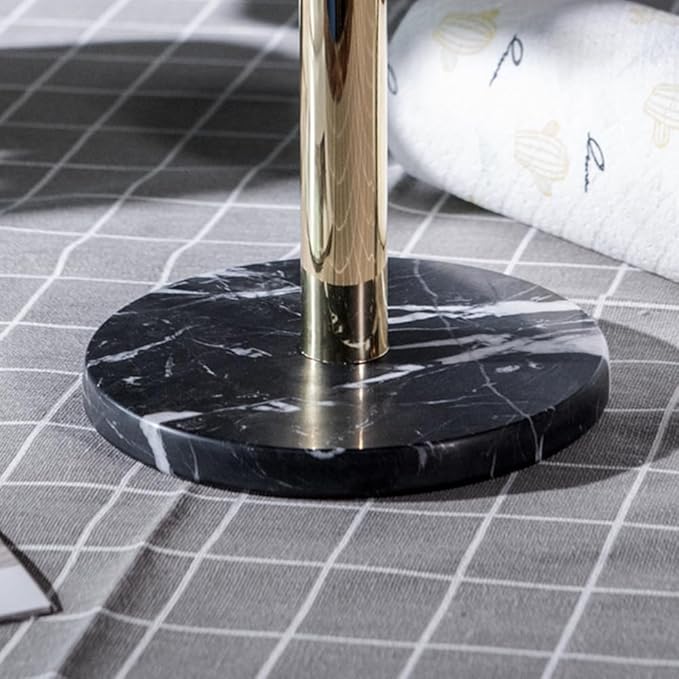 Stainless Steel Kitchen Roll Holder in Gold Champagne with Black Marble Base, Kitchen Paper Holder, Kitchen Paper Stand, 14.17 in x 5.91 in Diameter (Gold Champagne)