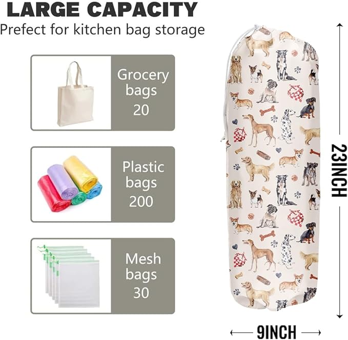 Dogs Plastic Bag Holder, Grocery Bag Organizer, Kitchen Decor, Gifts for Dog Lovers