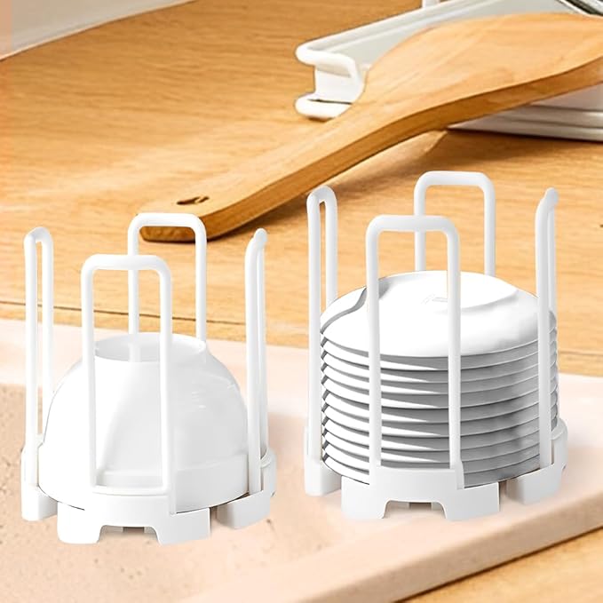 2 Pcs Bowl Rack for Kitchen Cutlery, Retractable Plastic Dish Rack, White Removable Plate Holders Drain Rack, Reusable Multifunctional Plate Organizer for Stacking Bowls and Small Plates