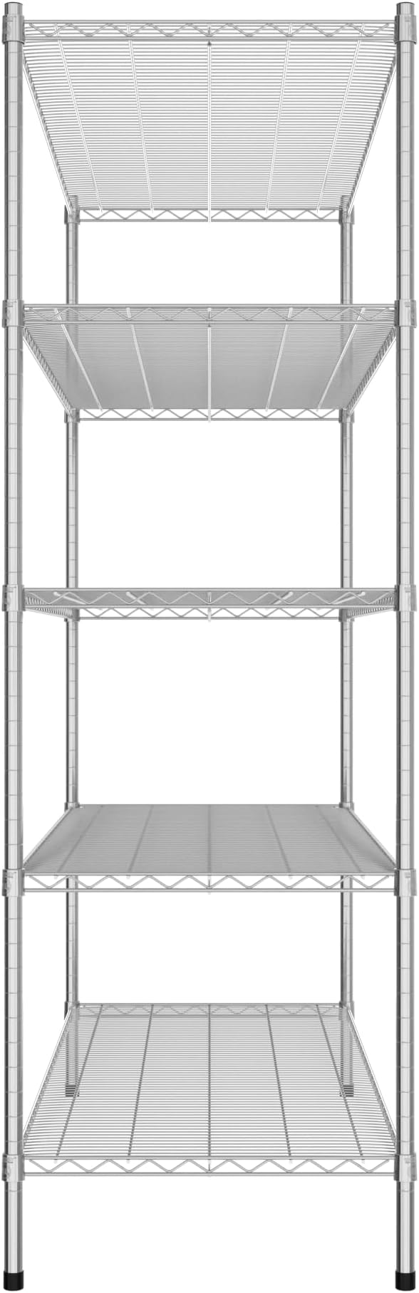 Commercial NSF Listed Chrome Stationary Wire Shelving Kit 24" x 60" x 74", with 5 Shelves Perfect for Warehouse, Walk-in Refrigerator, Freezer, Grocery Store, Restaurant, Dishroom