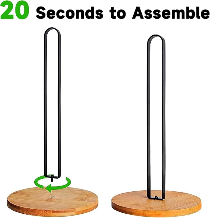 TONLEA Wooden Paper Towel Holder Countertop, Kitchen-Towel-Holder FreeStanding with Non-Slip Base for Bathroom Black-2PCS