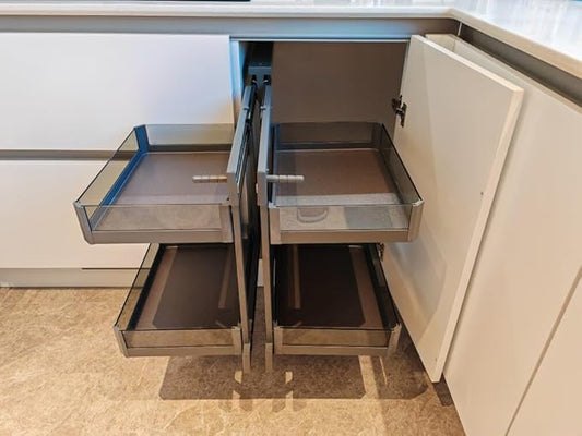 Heavy-Duty Blind Corner Pull Out Organizer - 55lbs Capacity 2-Tier Cabinet Organizer with Adjustable Baskets, Explosion-Proof Glass & Carbon Steel for Kitchen Cabinets