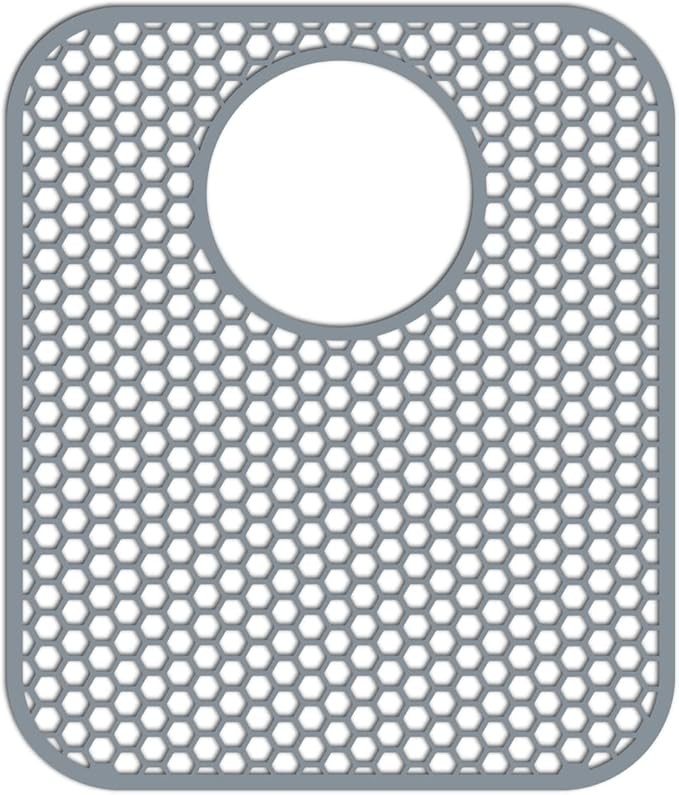 Bestjing Silicone Kitchen Sink Protector Mat with Rear Drain - 13.58''x 11.6'' Kitchen Sink Accessory, Folding Non-Slip Heat Resistant Mat Grid for Bottom of Stainless Steel Porcelain (Rear Hole)