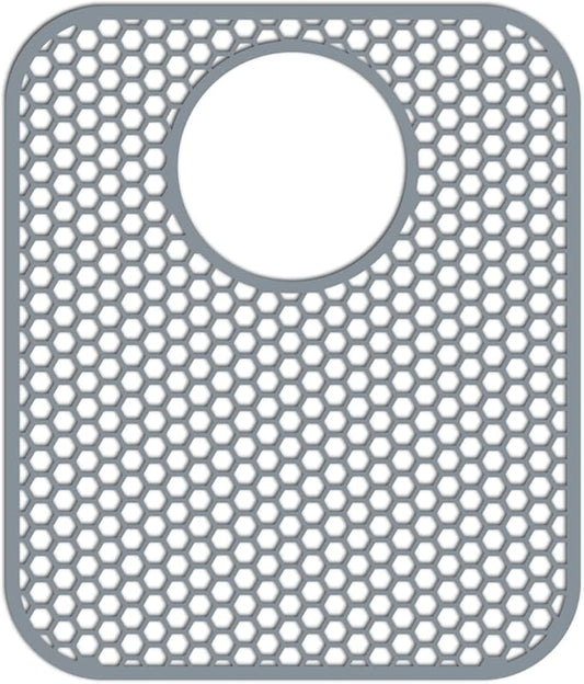 Bestjing Silicone Kitchen Sink Protector Mat with Rear Drain - 13.58''x 11.6'' Kitchen Sink Accessory, Folding Non-Slip Heat Resistant Mat Grid for Bottom of Stainless Steel Porcelain (Rear Hole)