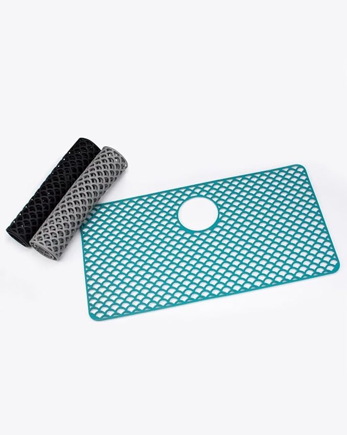 SEEK RARE Kitchen Sink Mat 28.3 x 15.2in Silicone Sink Mat Non Slip Sink Protector for Farmhouse Kitchen Green A