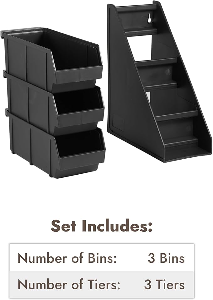 CURTA Black Self Serve Condiment Bin Stand Set, Removable Condiment Organizer with 3-Tier Stand and 3 Condiment Bins, 20" D x5.75 W x 14" H, Coffee Bar Beverage Station