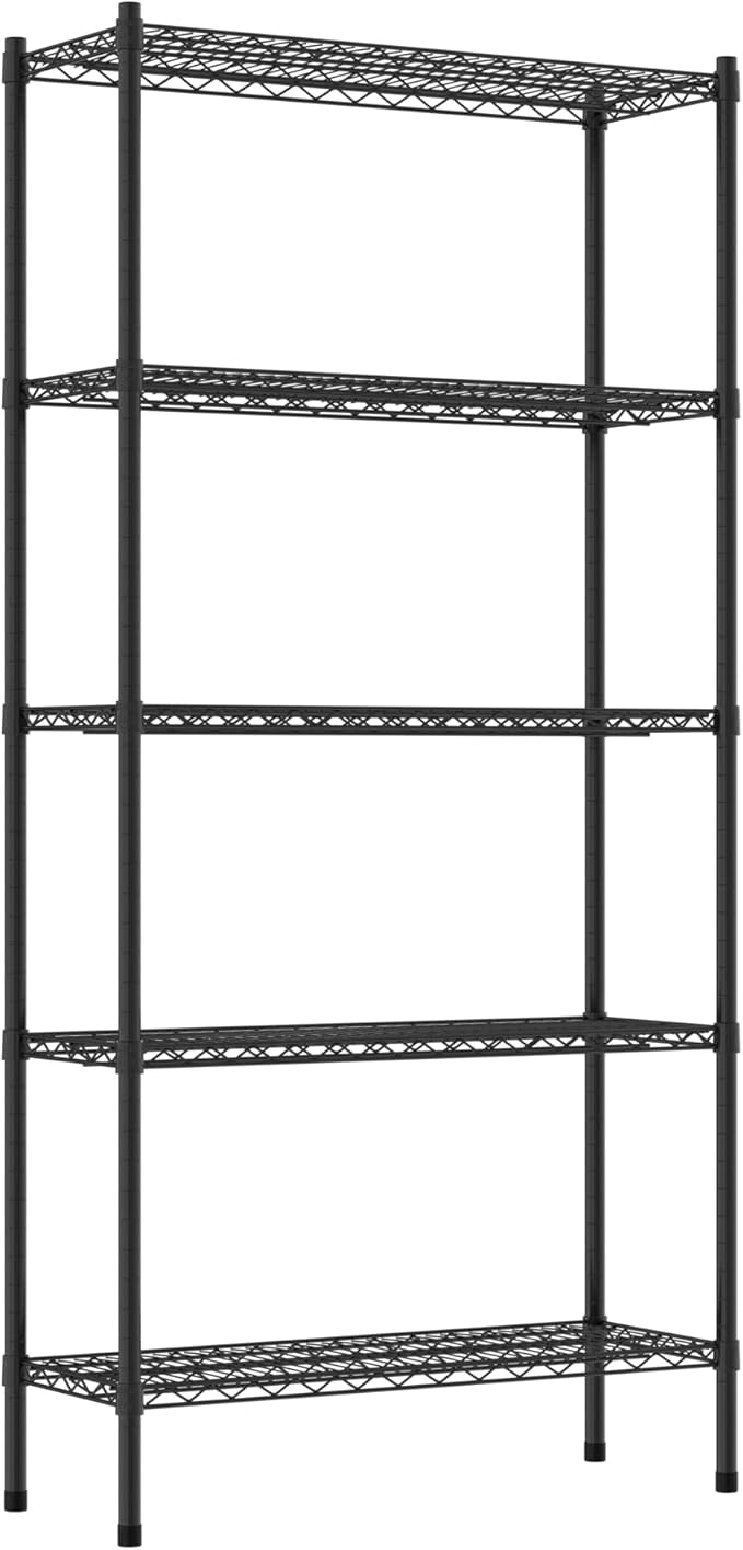 Commercial NSF Listed Black Epoxy Stationary Wire Shelving Kit 14" x 36" x 74", with 5 Shelves Perfect for Warehouse, Walk-in Refrigerator, Freezer, Grocery Store, Restaurant, Dishroom
