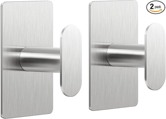 pickpiff Adhesive Towel Hooks for Bathroom: 20LB Extra Strong Wall Hanger for Shower Kitchen RV Dorm Apartment, Silver 2 Pack
