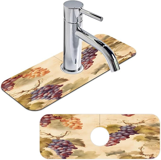 Vintage Grape Kitchen Faucet Mat Splash Guard, 15.4”x5.7” Absorbent Quick Drying Sink Mat for Countertop Protection, Draining Mat Sink Protectors For Kitchen Bathroom, 1 Pack
