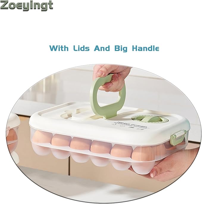 Zoeyingt Egg Organizers for Refrigerator with Lids and Handle Home Kitchen Essentials Fridge Stackable Countertop Portable Clear Egg Containers Reusable and Storage for Keep Fresh -Pack of 2-