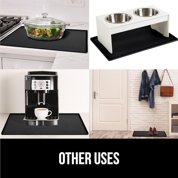 GORILLA GRIP Waterproof Silicone Under Sink Mat with Raised Lip for Kitchen and Bathroom, Cabinet Shelf Liner Stay in Place Mats Dishwasher Safe Drawer Liner, Organizer Tray, 19 x 34 in, Black