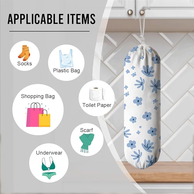 Floral Bag Holder, Kitchen Essentials, Cute Plastic Bags Dispenser Holders, Reusable Shopping Dispenser for Wall Hanging, Kitchen Housewarming Gifts for Women Family Friends Grandma Mom, bags-13